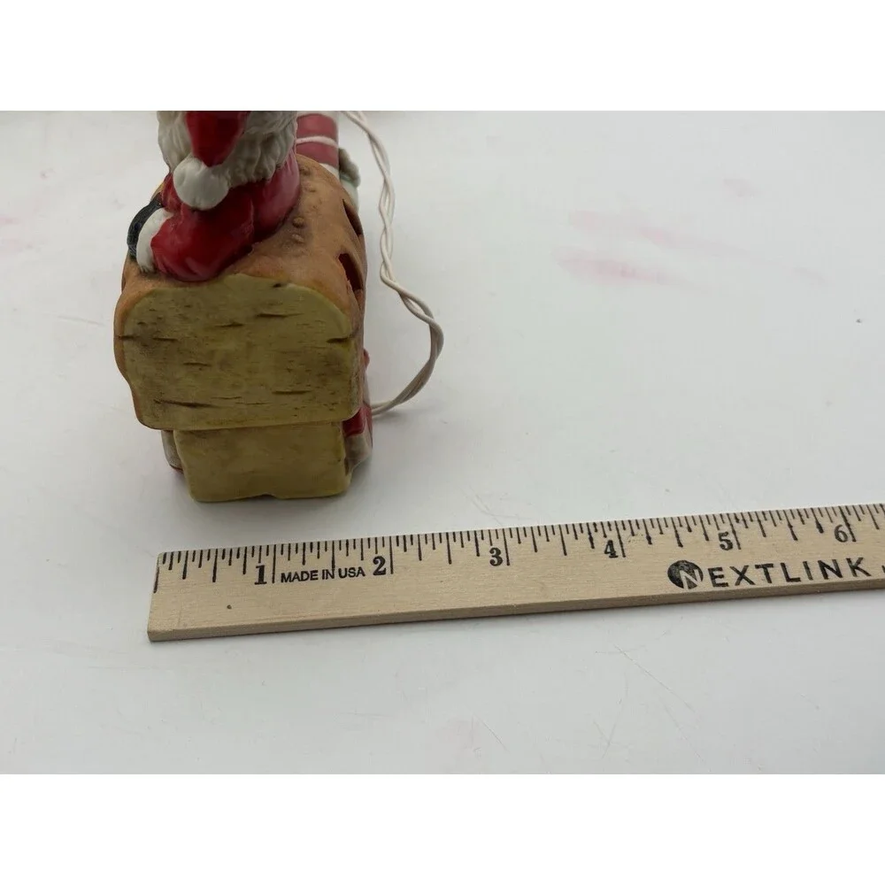 Vintage Santa Elf Christmas Lighted Train Set 5 Pc Ceramic Bisque w/ Box Works
